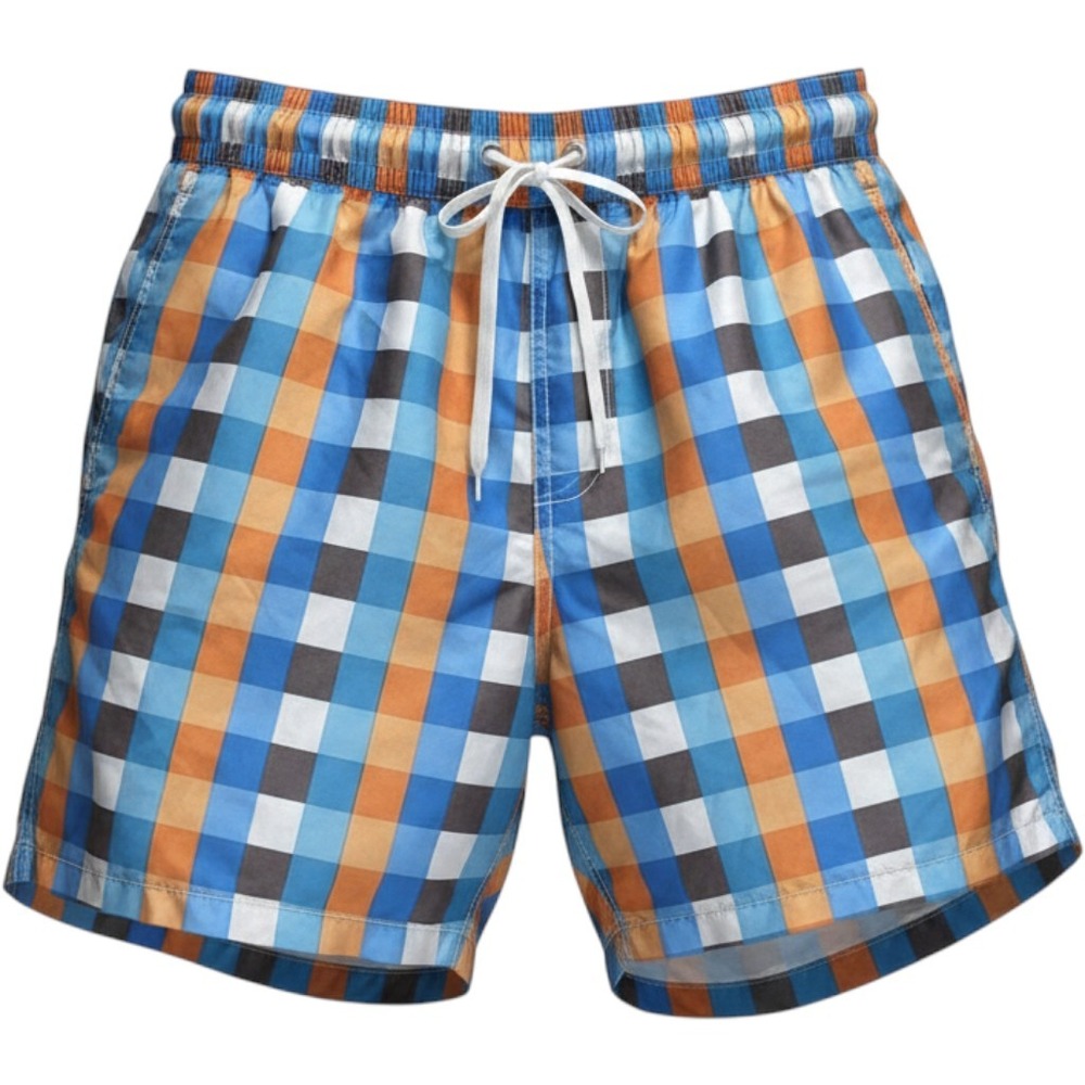 Kanu Surf Men's Swim Trunks Large Blue Orange Checkered Board Shorts Mesh Lining